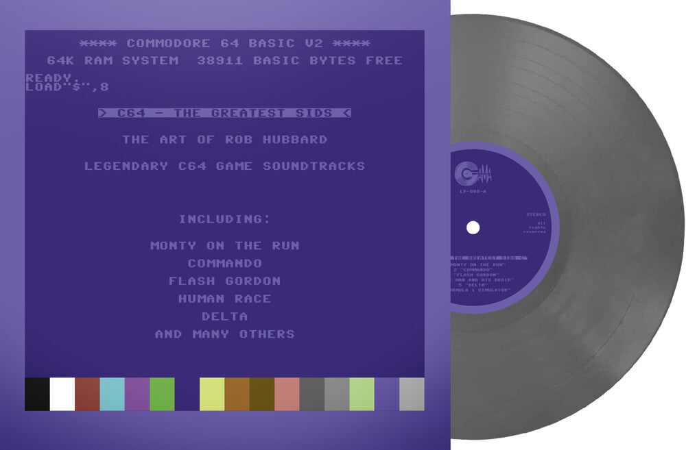 the album cover for Rob Hubbard (Colv) (Gry) (Ltd) (Fra) - C64 Greatest Sids: Art Of Rob Hubbard - Grey Vinyl