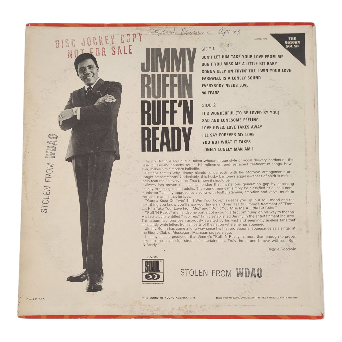 Jimmy Ruffin Ruff N' Ready Vinyl Record (DJ Copy)