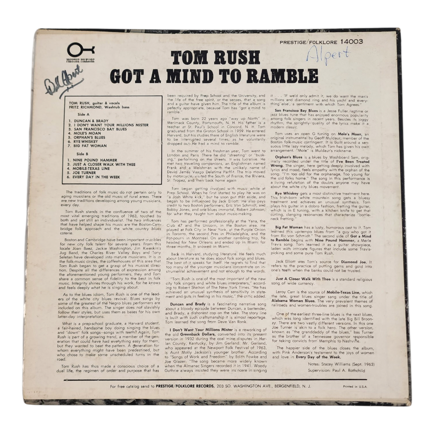 Tom Rush Got A Mind To Ramble Vinyl Record Album