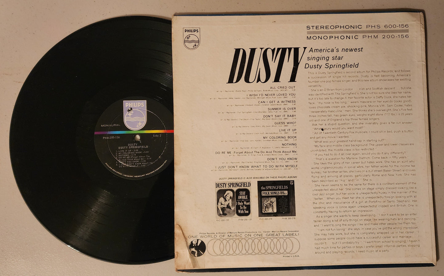 Dusty Springfield Dusty Vinyl Record Album