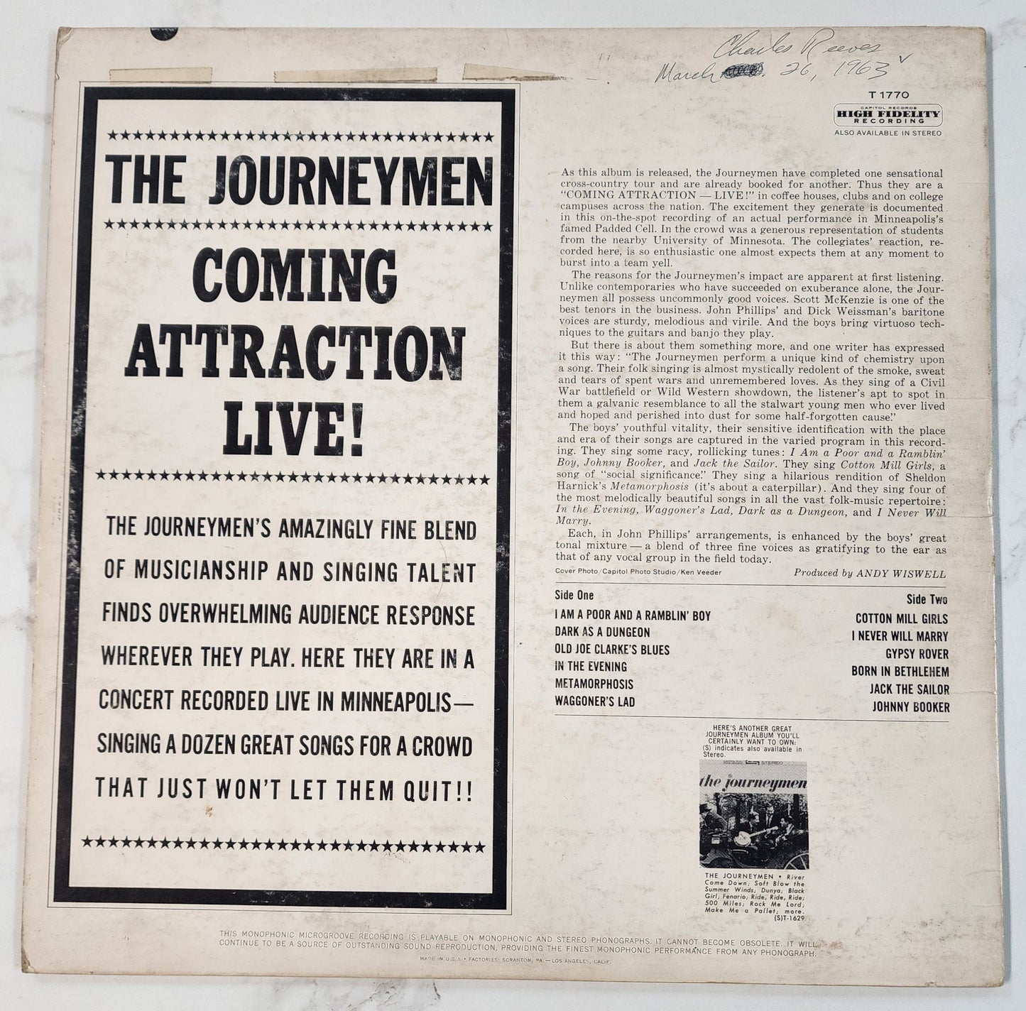 Journeymen Coming Attraction Live Vinyl Record Album