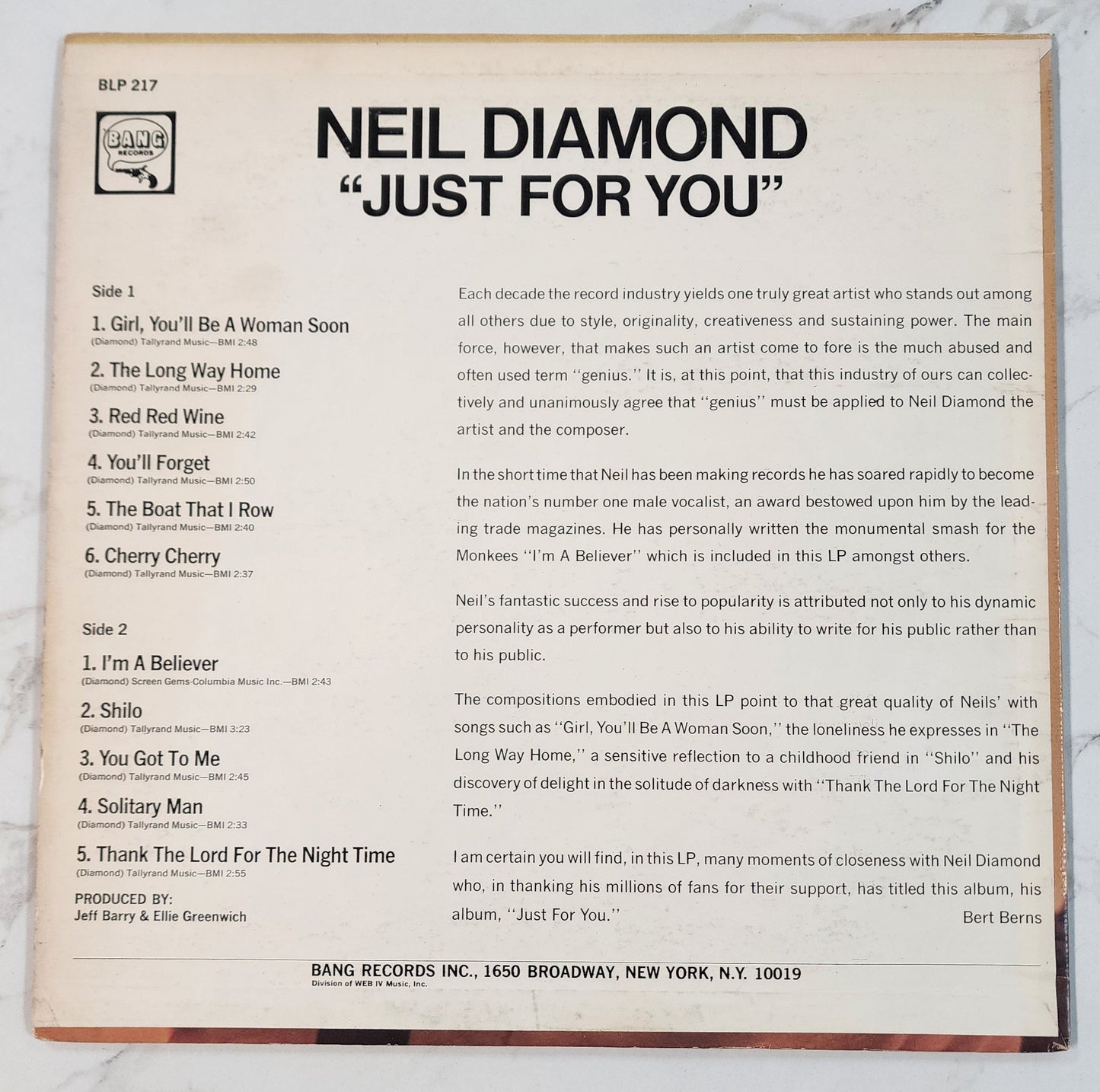 Neil Diamond Just For You Vinyl Record Album