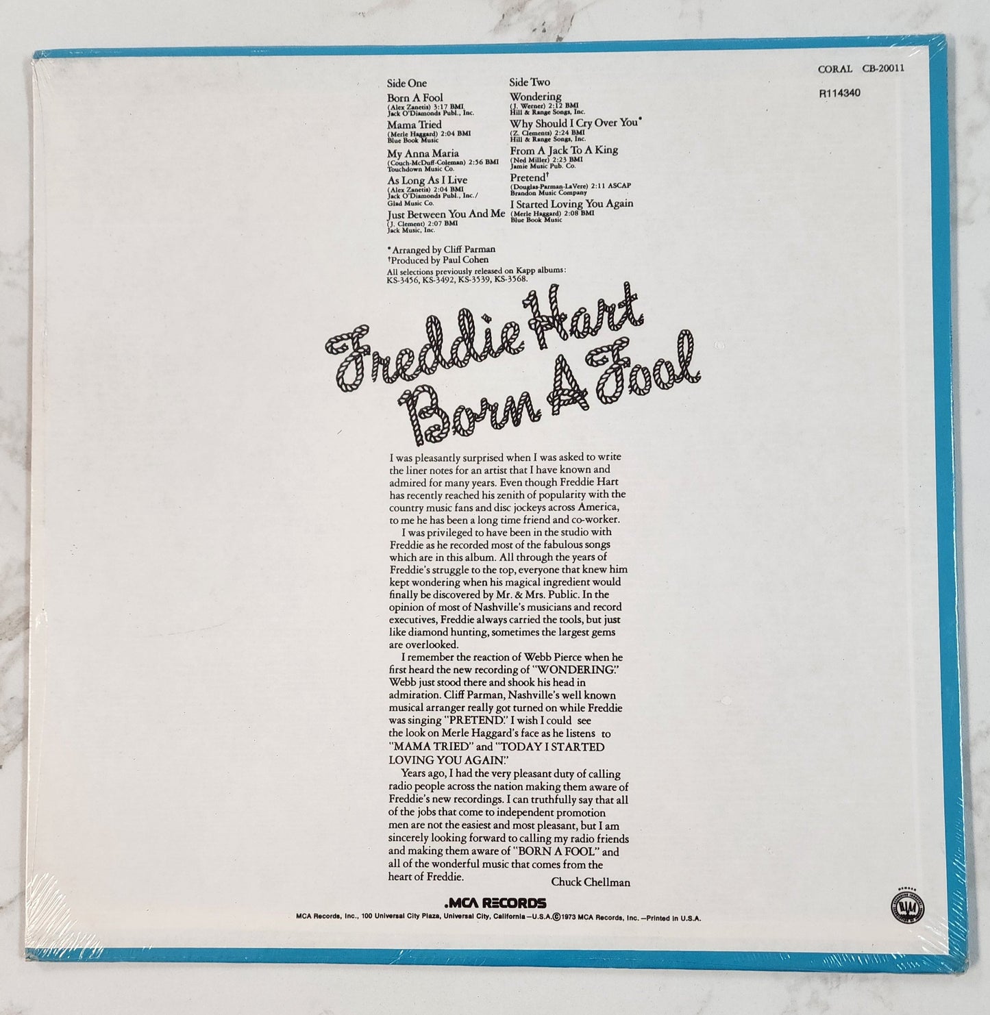 Freddie Hart Born a Fool Vinyl Record Album