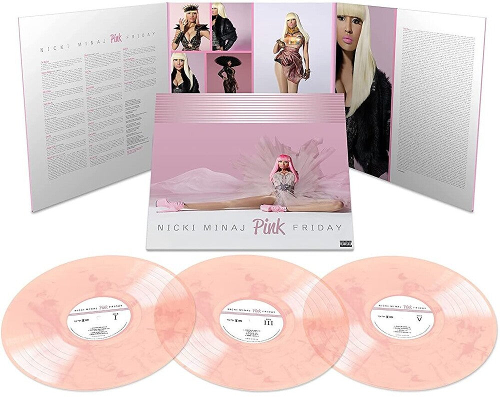 the album cover for Nicki Minaj - Pink Friday: 10th Anniversary [Deluxe Pink/White Swirl 3LP]