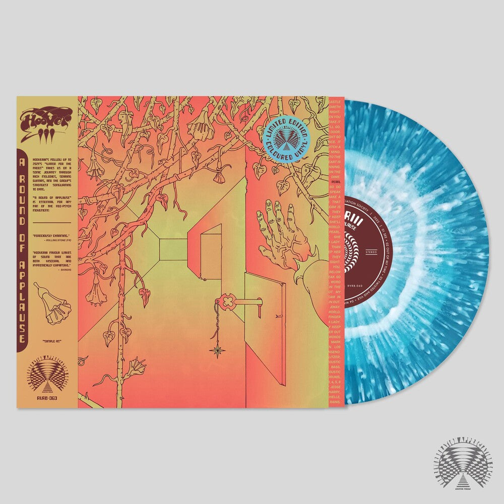 the album cover for Hooveriii - A Round Of Applause [Indie Exclusive Limited Edition Bone inside Ocean Blue with Bone Splatter LP]