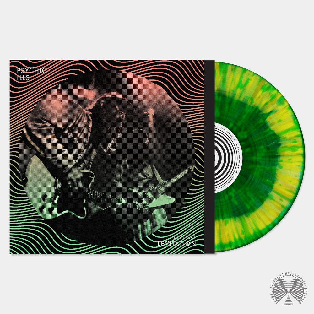 the album cover for Psychic Ills - Live At Levitation [Indie Exclusive Limited Edition Lemon Yellow + Emerald Green Swirl & Splatter LP]