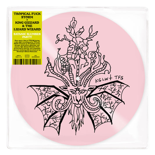 the album cover for King Gizzard & The Lizard Wizard - Satanic Slumber Party EP [Limited Edition Pink Silkscreened Vinyl]