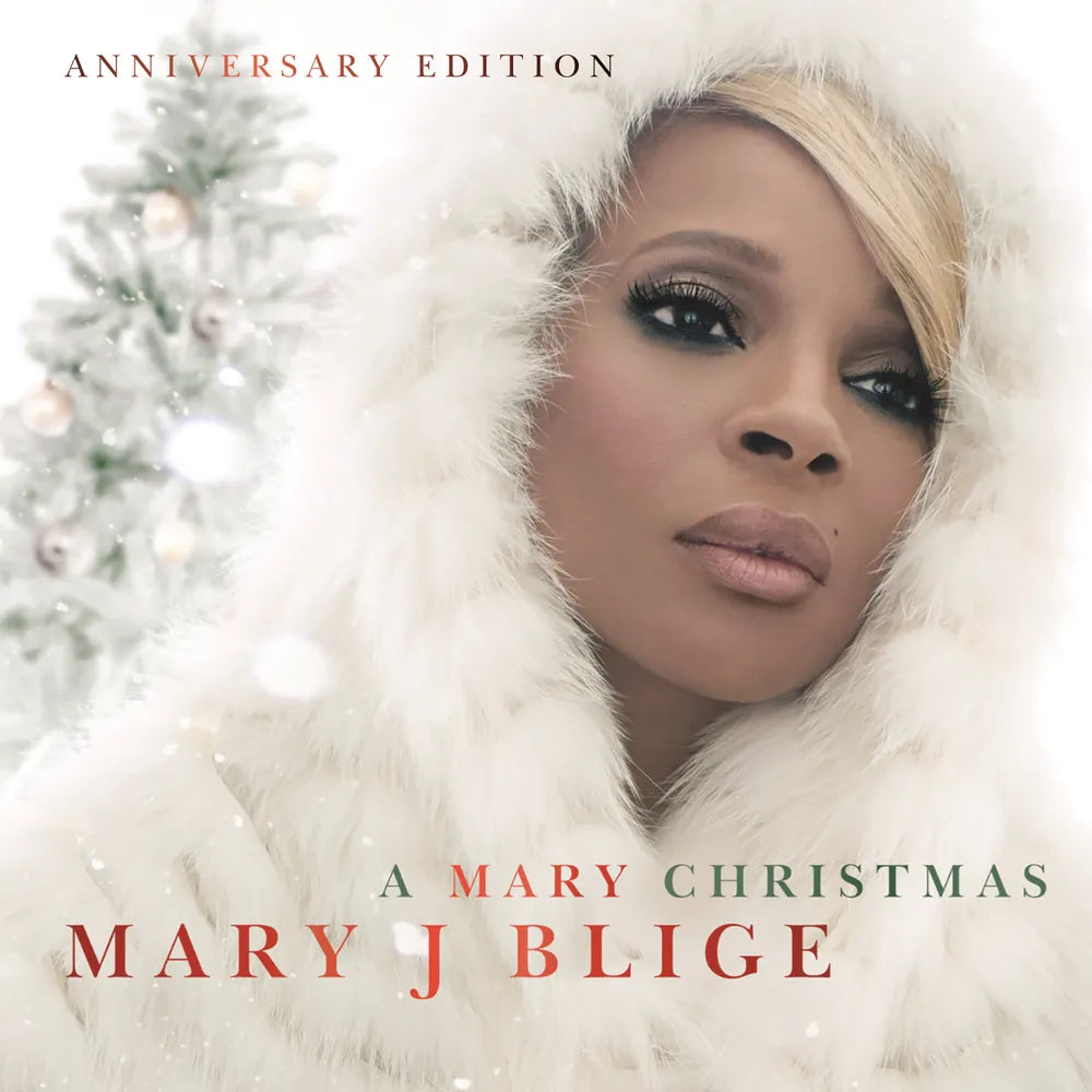 the album cover for Mary J. Blige - A Mary Christmas: Anniversary Edition [Indie Exclusive Limited Edition Translucent Green 2 LP]