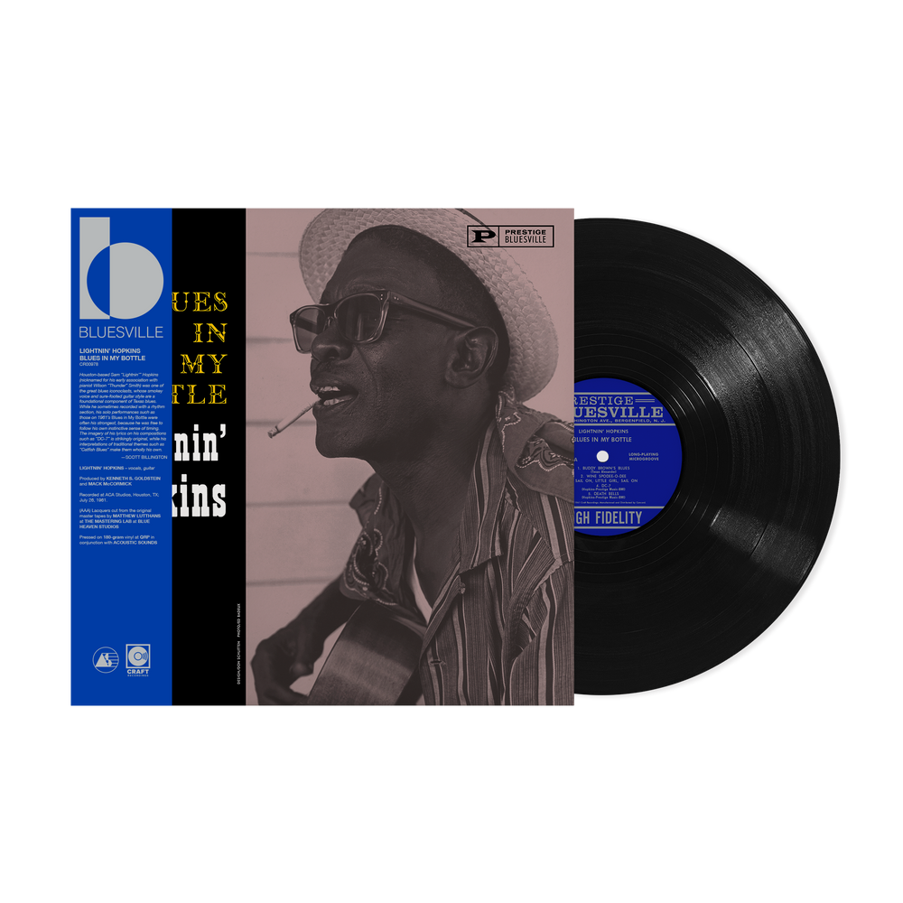 the album cover for Lightnin' Hopkins - Blues In My Bottle (Bluesville Acoustic Sounds Series) [180g Black Vinyl - paper wrapped jacket]