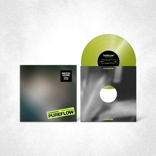 the album cover for LE SSERAFIM - 2nd Studio Album PUREFLOW pt.1 [Indie Exclusive Electric Yellow Glitter ver.]