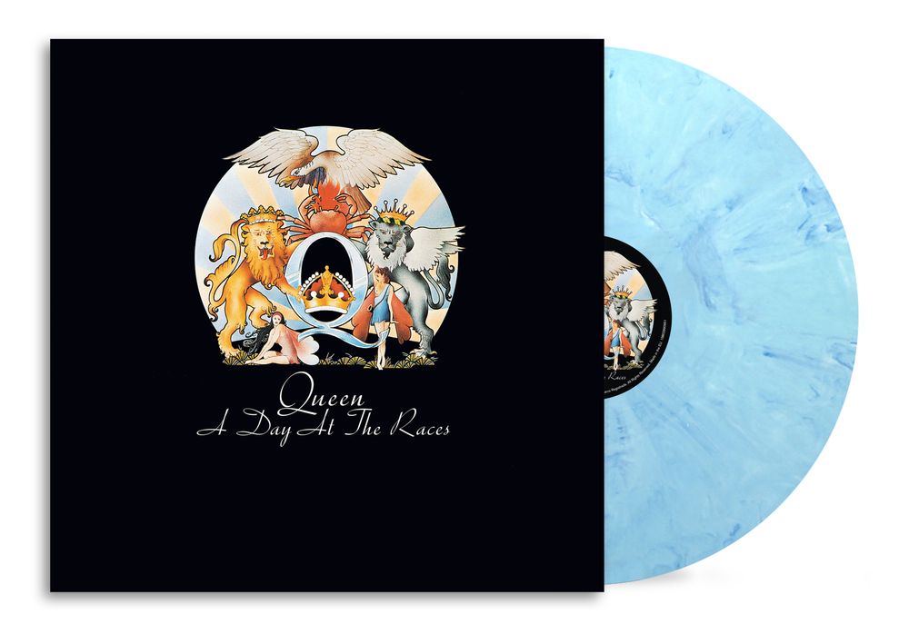 the album cover for Queen - A Day At The Races - [Indie / D2C Exclusive Blue Marbled]