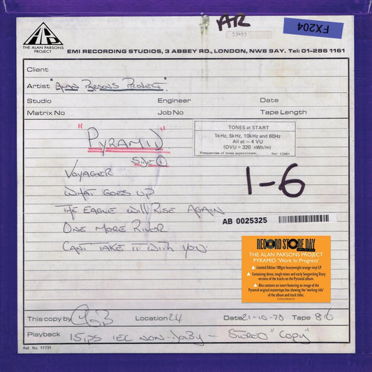 the album cover for Alan Parsons Project - Pyramid 'work In Progress' [Colored Vinyl] (Org) [Record Store Day] 