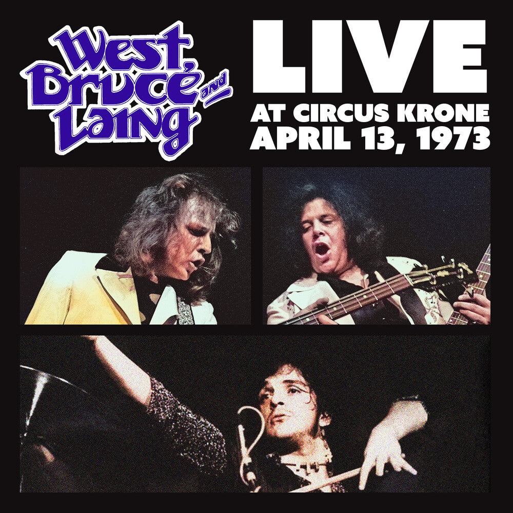 the album cover for Bruce West  & Laing - Live at Circus Krone, Frankfurt, Germany - April 13, 1973 [Clear Frosted Glass with Silver Swirl]
