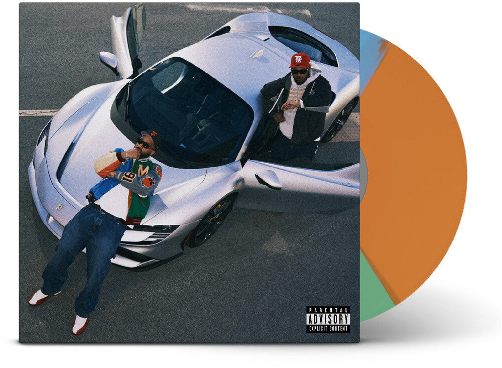 the album cover for Larry June  / Cardo - Until Night Comes [Green Blue & Orange Tri-Color Segment Vinyl]