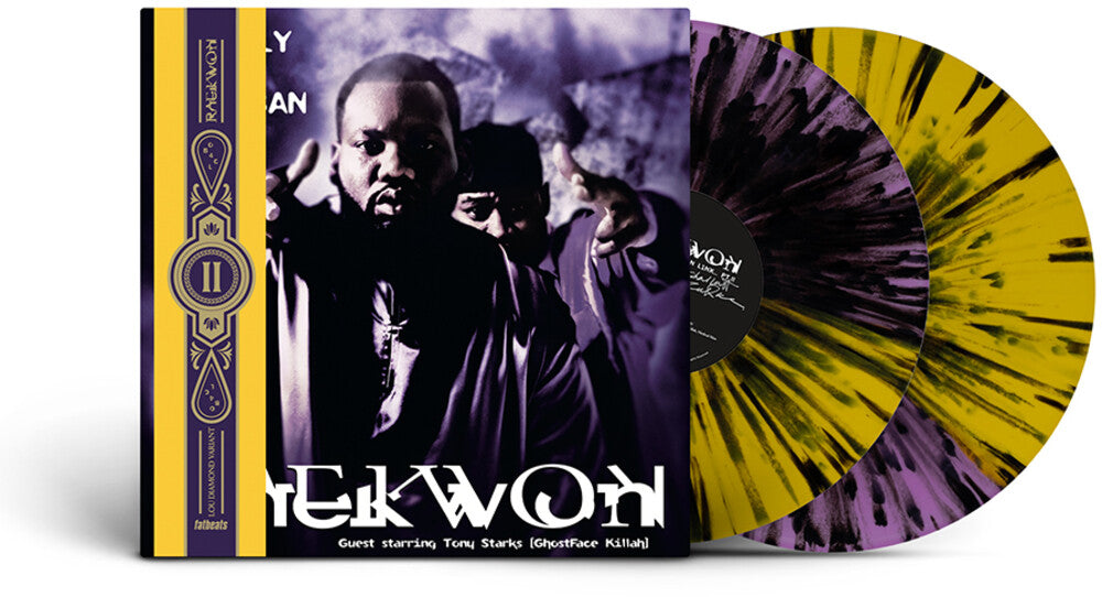 the album cover for Raekwon - Only Built 4 Cuban Linx... Pt. II [Indie Exclusive half-and-half purple & yellow with black splatter LP]
