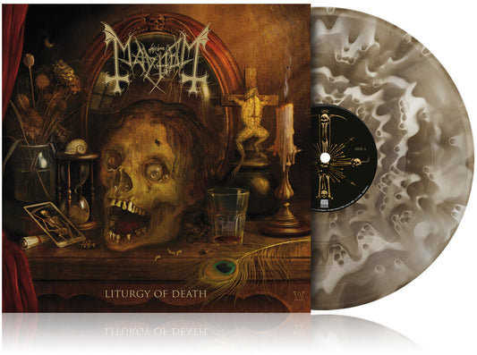 the album cover for Mayhem - Liturgy Of Death [Indie Exclusive Black Ice Ghost Colored Vinyl & LP-Booklet]