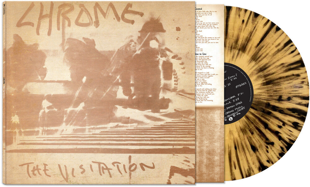 the album cover for Chrome - The Visitation [Black/Gold Splatter]