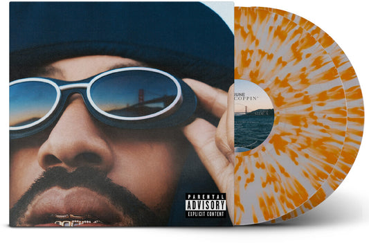 the album cover for Larry June - Who Coppin [Indie Exclusive Clear & Orange Splatter]
